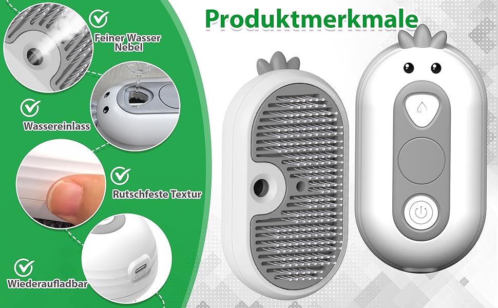 Дampова щітка для котів 4-в-1 з розпилювачем та функцією самоочищення, IPX7, білий колір