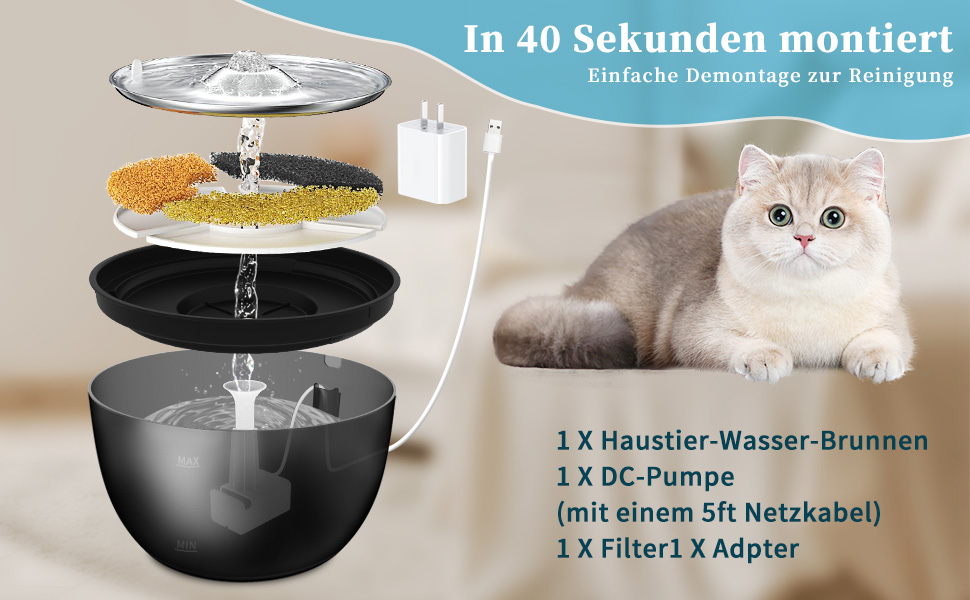 Автоматичний фонтанчик для котів Katzenbrunnen 3L з тихою помпою, фільтром та індикатором рівня води