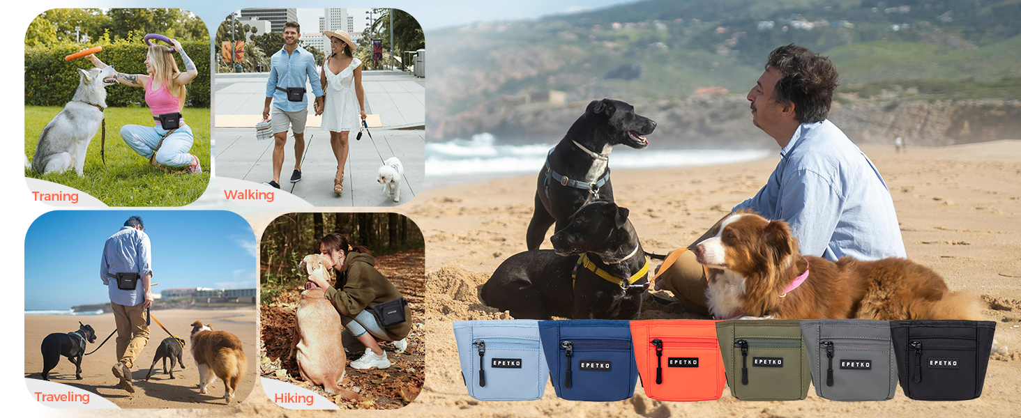 Сумка для ласощів для собак з металевим кліпом на пояс, міцна застібка-магніт, велика місткість, диспенсер для пакетів для вигулу (Помаранчевий)