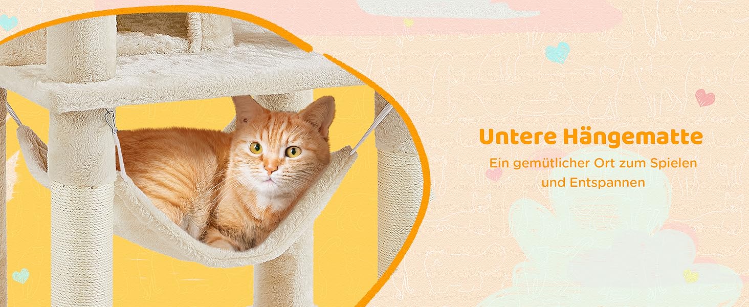 Котячий будиночок Yaheetech 170 см XL: кігтеточка, ліжко, гамак, іграшки, бежевий