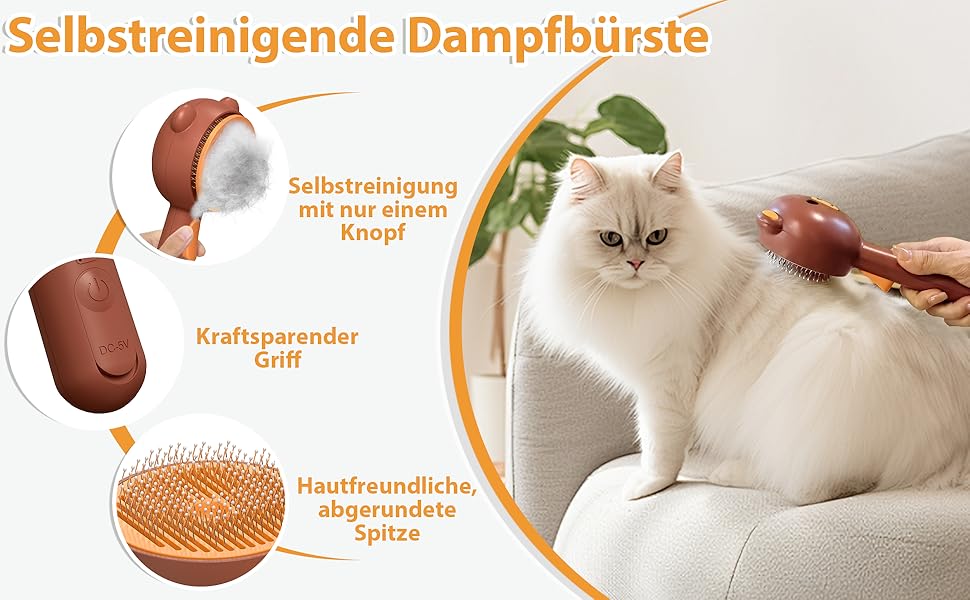 Парфумерна щітка для котів з розпилювачем, 4-в-1: видалення шерсті, масаж, розпилення, самоочищення, водонепроникна IPX7, для котів та собак, білий/коричневий колір