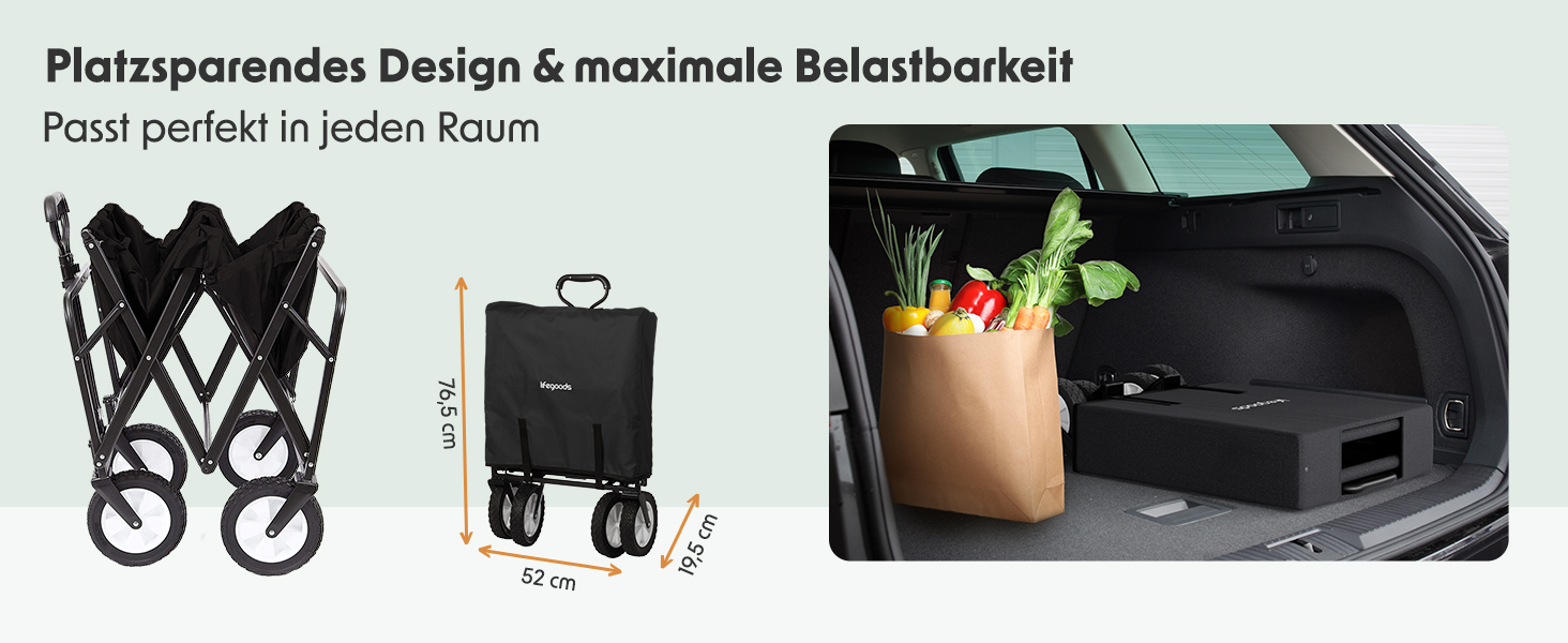 LifeGoods Фарбована візок-тачка, складаний садовий/пляжний візок, чорний – 98x45 см, 94L