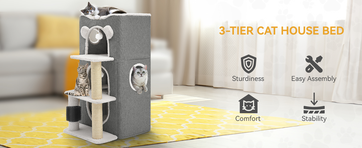 Будинок для котів YITAHOME: сучасний комплекс з тунелем, когтеточкою та ігровим майданчиком (сірий)