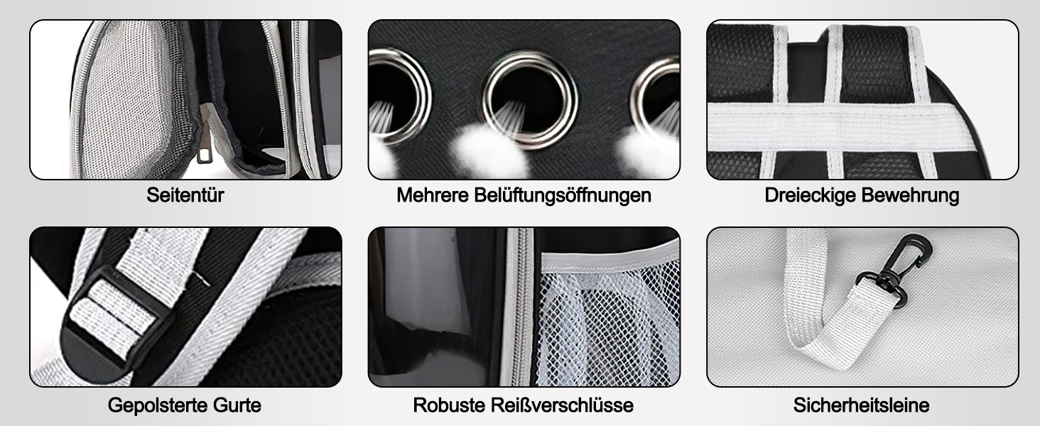 Рюкзак для кота та собаки Galatée, розширюваний, з вентиляцією, для подорожей, кемпінгу та хайкінгу (чорний)