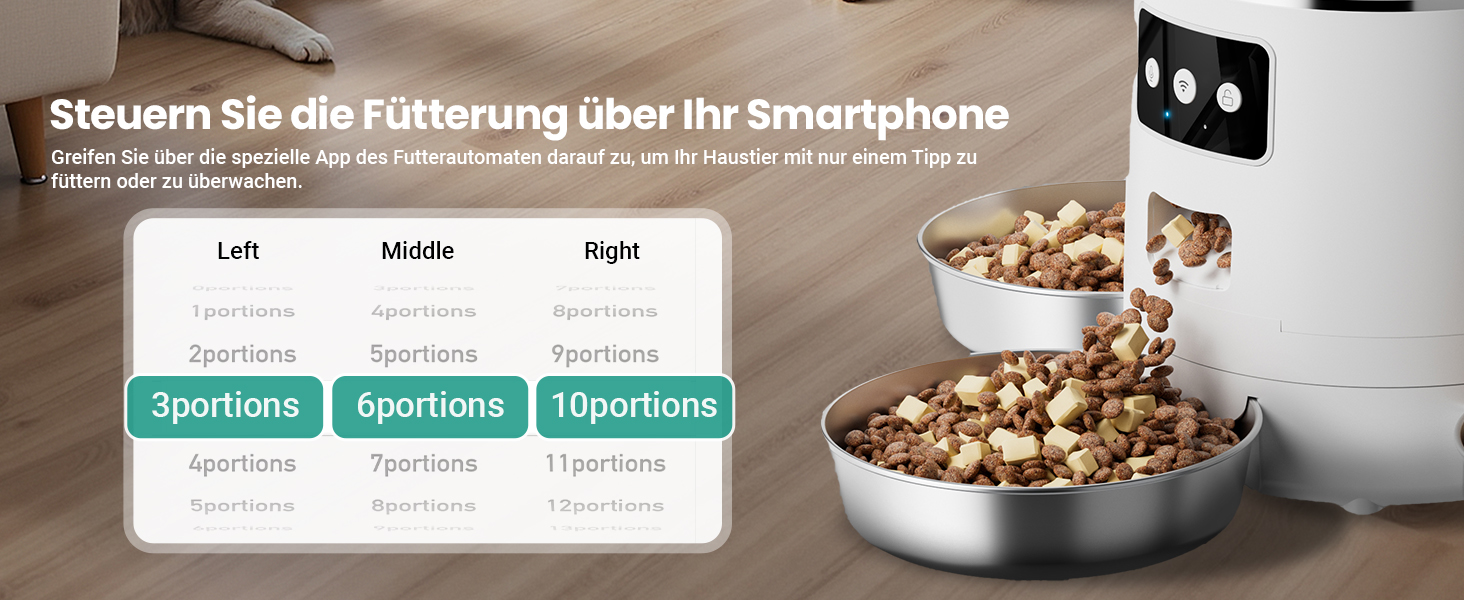 Автомат годівниці для котів з APP та таймером, 6 л / 25 чашок, 3 миски, 3 пакети силікагелю, система проти застрягання, 2.4G WiFi, 10-секундна голосова зйомка, годівниця для котів та собак (білий)