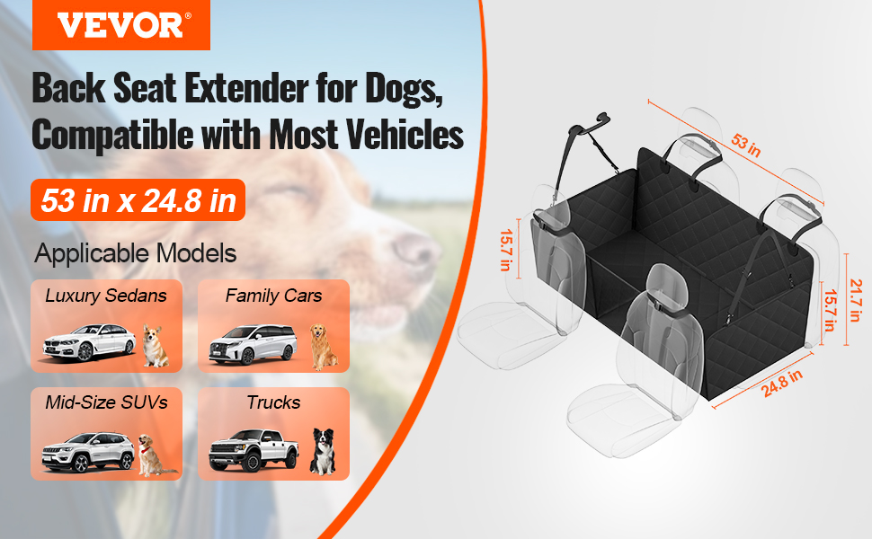 Автоматична ковдра для собак VEVOR, захист сидіння авто, 134,5 x 63 см, до 168 кг, з сіткою та сумкою для зберігання, підходить для авто, SUV, LKW