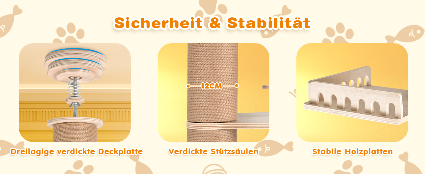 Комплекс для котів Kratzbaum з 5 поверхів, до стелі, регульована висота (255-270 см), з огорожами та сизалевими стовпами, котячий будиночок з капсулою та плетеним кошиком