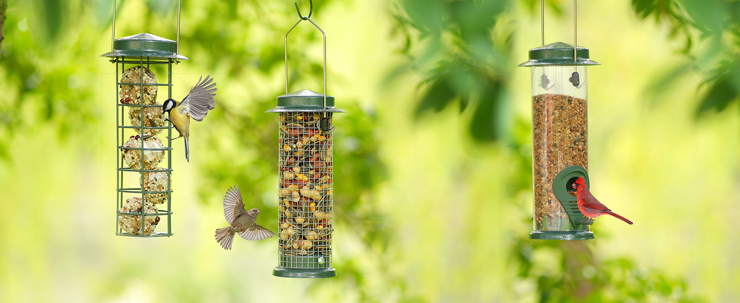 Набір годівниць для птахів Urban Deco (3 шт.), міцний металевий годівник, легко чистити та поповнювати, зелений