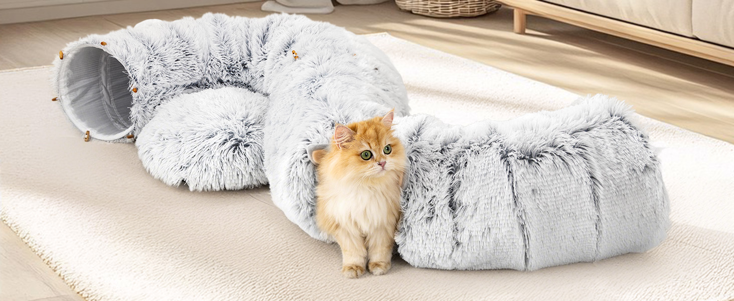 Туннель для котів Unisun XXL з місцем для сну, іграшка-пончик, тунель-ялинка, складний, сірий (92 см)