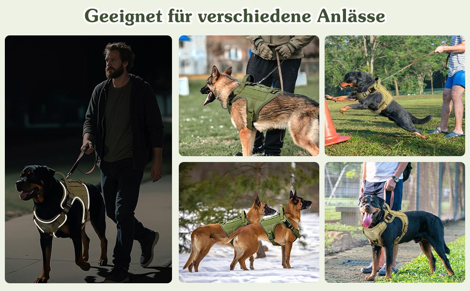 Тактичне обіднє нашийник для собак VavoPaw з MOLLE панеллю та світловідбиваючими смугами, армійного кольору, розмір L (45-80 фунтів)