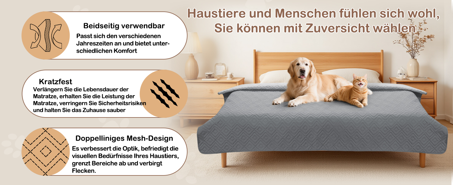 Водонепроникний килимок для собак Gyuro, двосторонній, міцний, для дивану та ліжка, прання допустиме, 208*208 см (Темно-сірий + Світло-сірий)