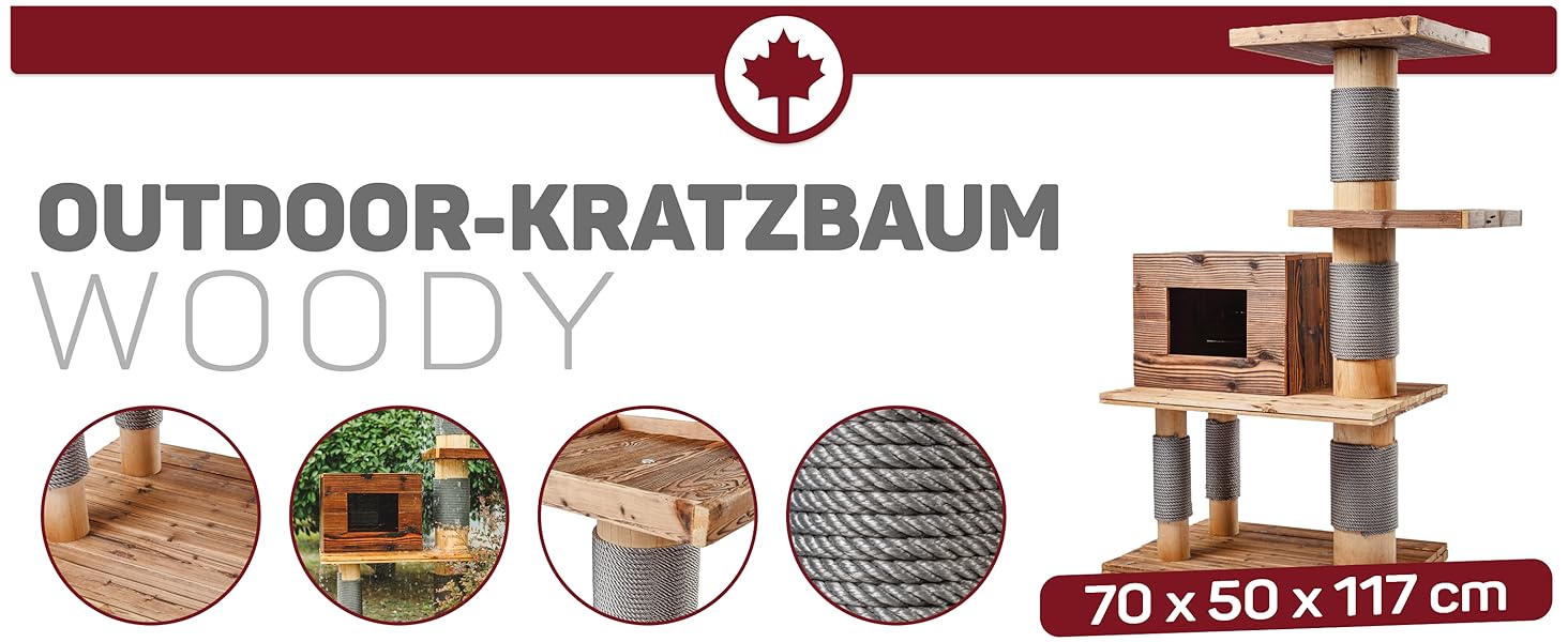 Кігтеточка для котів CanadianCat Woody - дерев'яний комплекс для лазіння | 70 x 45 x 117 см | вологостійка, для вулиці