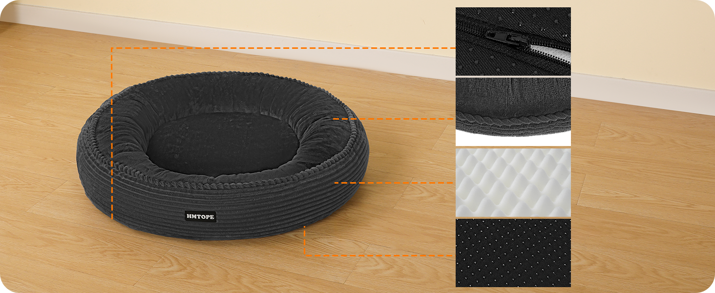 Кругле ліжко для собак та котів, зручне та миється, Ø 60 см, темно-сірий кошик для собак, ліжко-подушка, 60x60x18 см