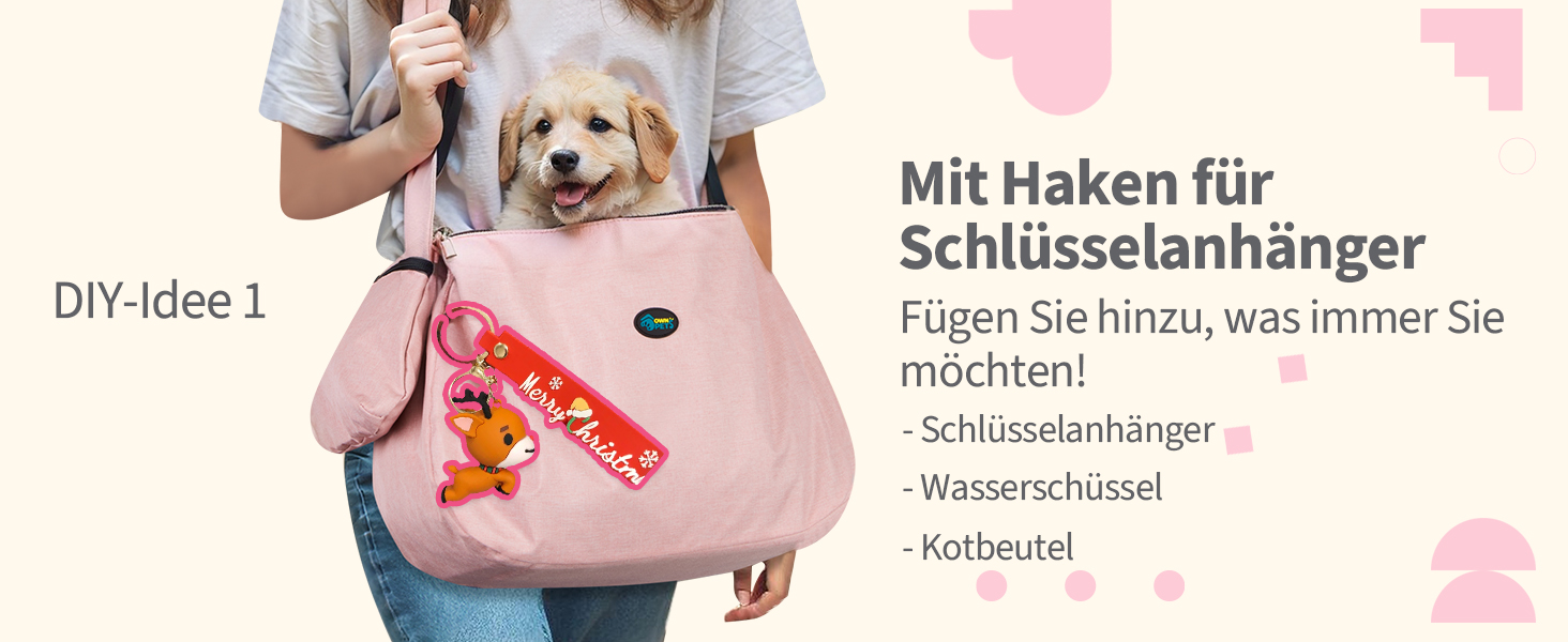 Сумка-переноска для собак Ownpets до 11 кг з підкладкою на плече та передньою кишенею, рожева