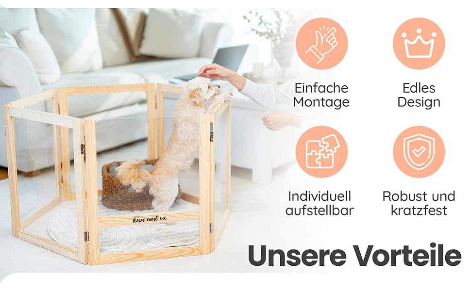 Кія для собак Емма, переносний вольєр для цуценят з масиву дерева та акрилового скла, 60 см, сучасний дизайн