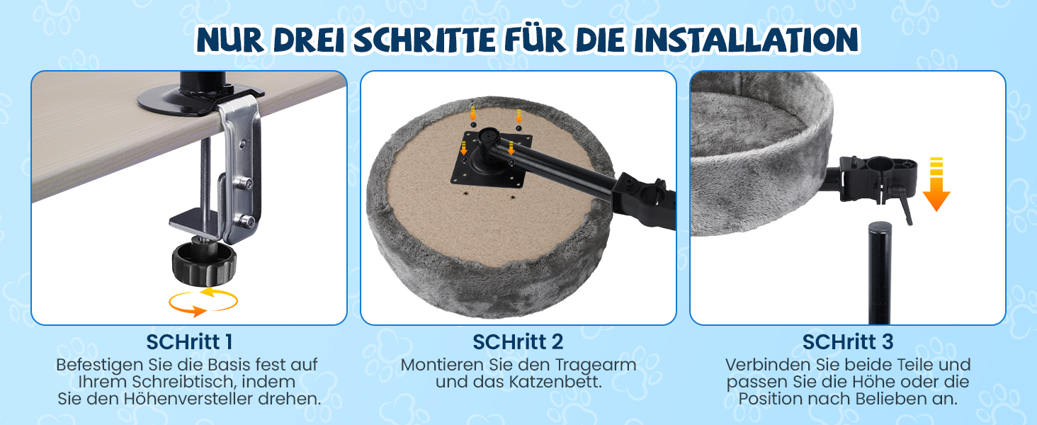 BSWAY Лежанка для кота на стіл - без свердління, 360° обертання, регульована висота. Підвищена котяча лежанка над столом. Тримає кошеня/кота близько, робочий простір чистий. (Темно-сірий, XL)