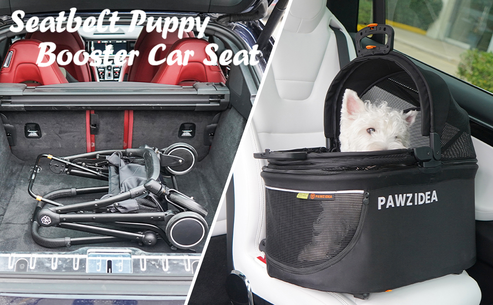 PAWZIDEA Візок для собак 4-в-1, переноска для котів, чорний. Візок для тварин до 33 кг, швидко складається, з капюшоном Easy-Lock