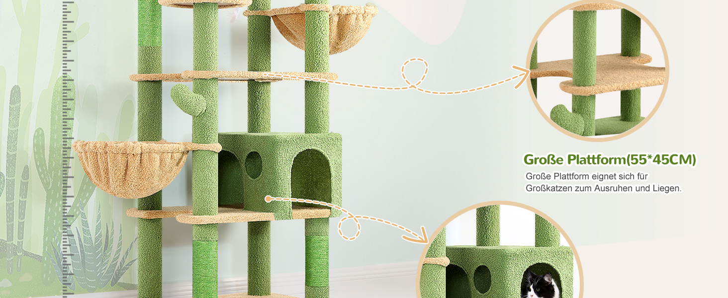 Драбина-кіготь Globlazer XXL, 209 см, з 3 м'якими сидіннями, 2 будиночками, 2 кошиками, великою платформою, іграшками для котів. Стабільна для 3-5 котів.