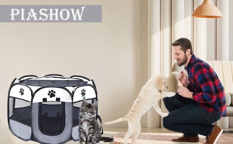 Клітка-забіг для цуценят та собак, складана, сірого кольору, 73x73x43 см