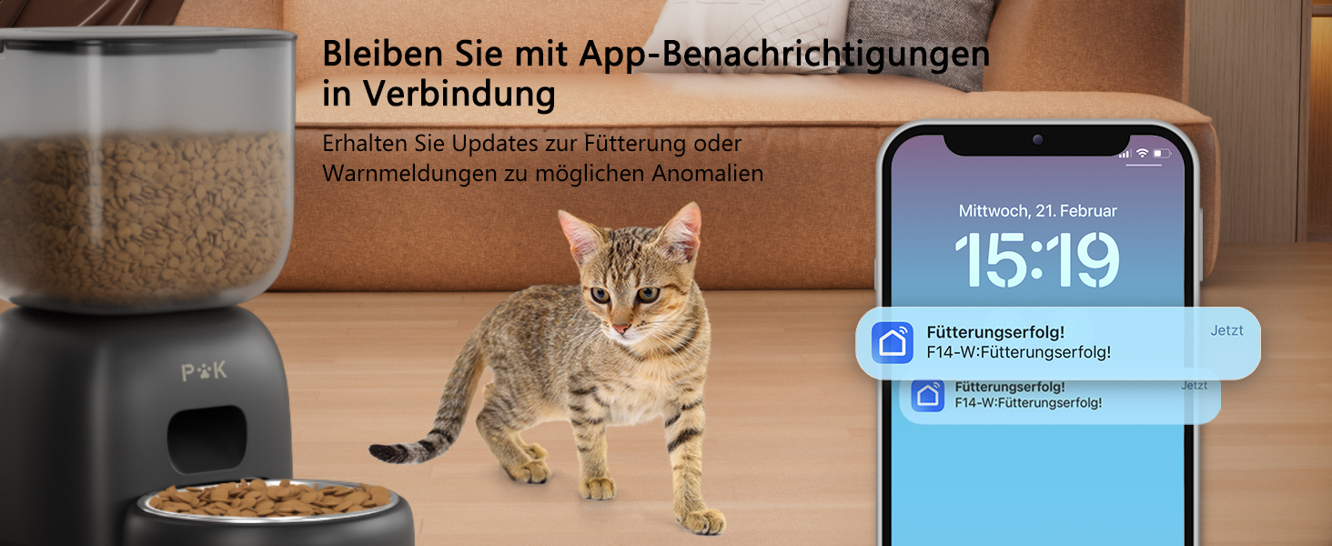 Автоматична годівниця для котів PUPPY KITTY з WiFi, керування через додаток, нержавіюча миска, легке очищення, запис голосу, 1-10 порцій на день