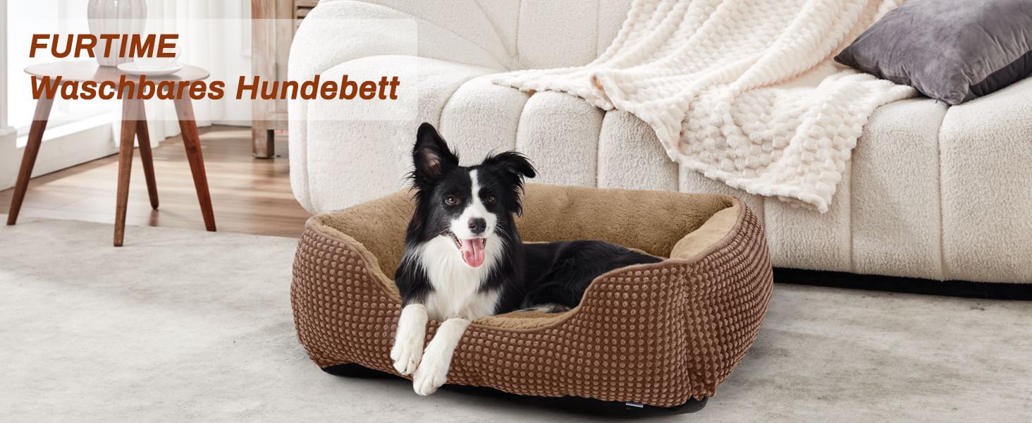 FURTIME Лежанка для собак середнього розміру, кошик для собак, миється, пухнаста, з неслизьким покриттям, заспокоююча лежанка для собак та котів середнього та малого розміру, 63x53x20 см, коричнева