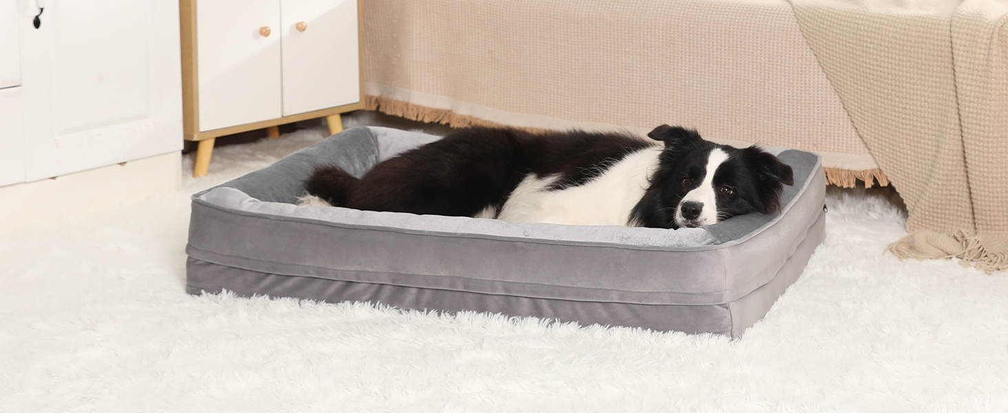Ортопедичне ліжко для собак великих порід, ергономічне собаче ліжко з піною у формі яйця, водонепроникне, неслизьке, 89x63 см, світло-сірий колір (89x63x17 см)