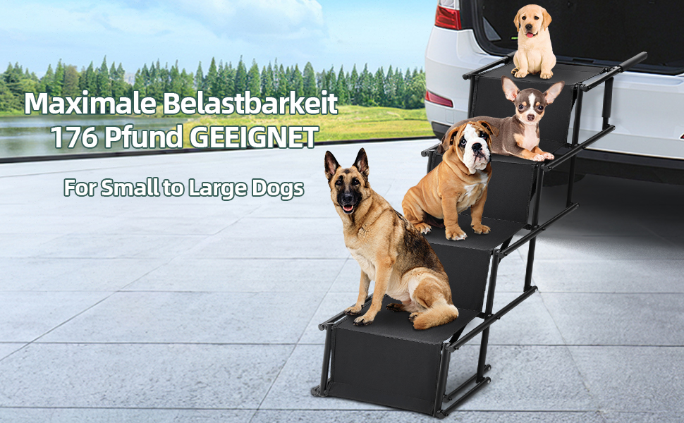Сходинки для собак: портативна пандус для авто, 4 сходинки, чорний, до 80 кг