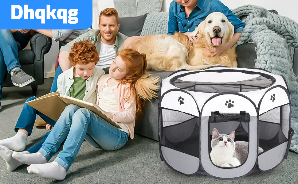 Вольєр для цуценят Dhqkqg, складаний вольєр для собак, 74x74x43 см, сірий. Підходить для собак, цуценят, котів та дрібних тварин.