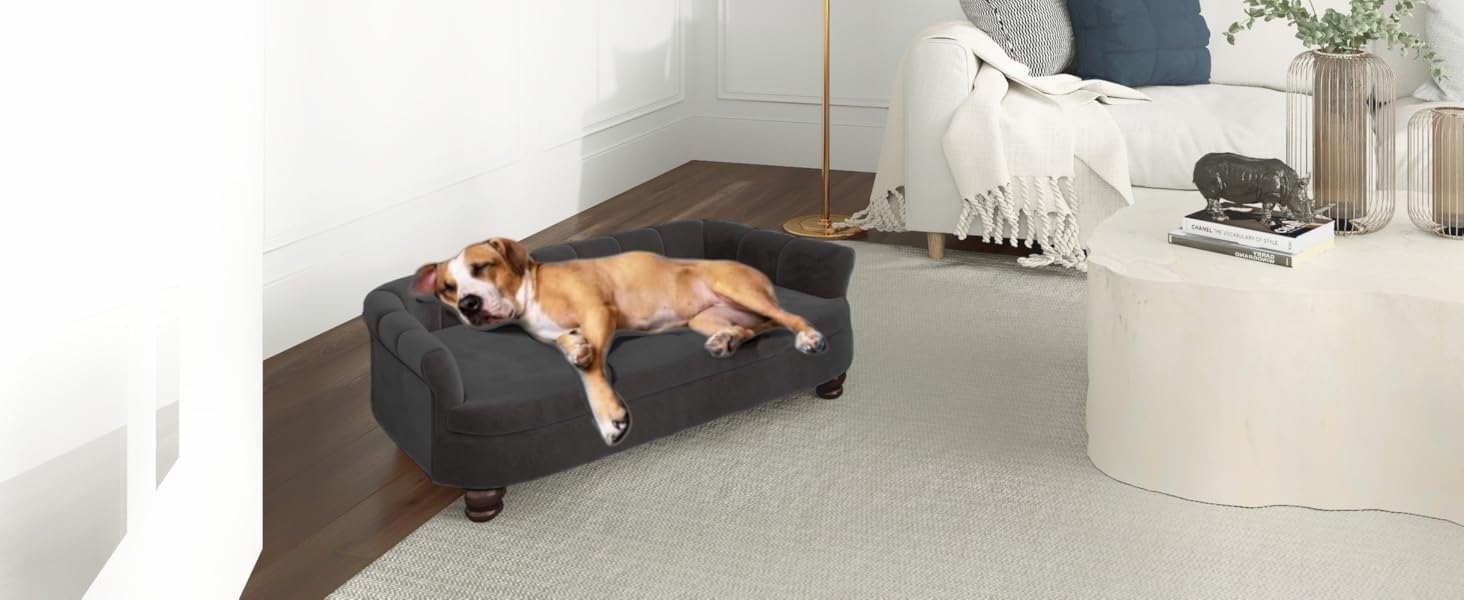 Диванчик для собак SEYNAR: зручний лежак для великих та середніх собак, м'яке велюрове покриття, міцні собачі меблі для вітальні, миється, чорний колір