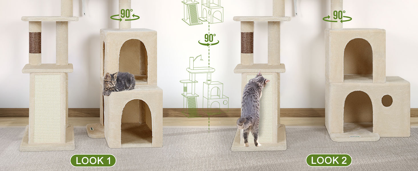 Драбина-кіготь Globlazer для котів XL, бежева, з 2 будиночками, платформа, іграшки, для великих котів та сениорів