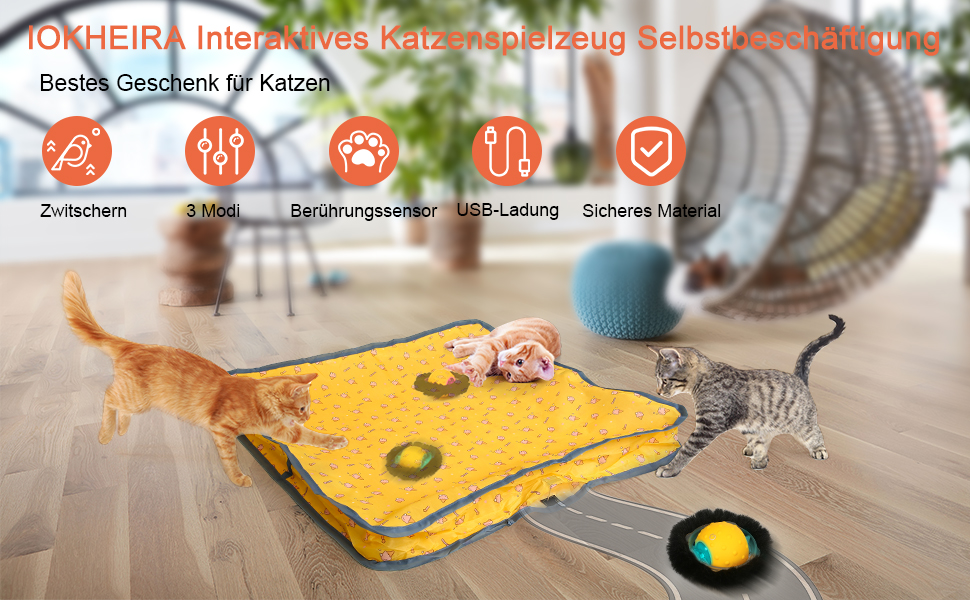 Інтерактивна іграшка для котів: тиха електрична іграшка для дорослих котів, активується рухом, з цвіріканням, ідеально на подарунок (жовта)