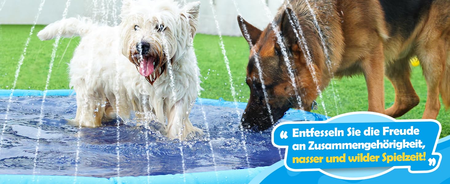 Басейн для собак Peteast великих і малих порід, дітей, 59 дюймів (150 см), розкладний, іграшка для води, антиковзаюча, блакитний