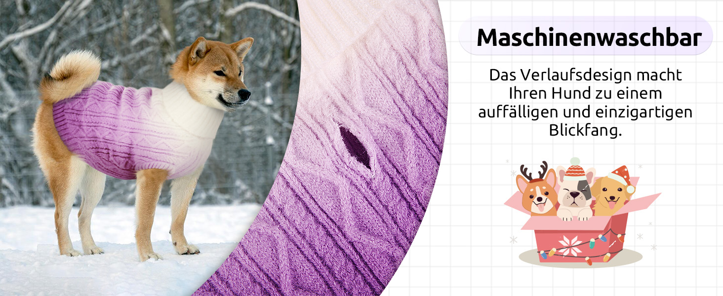 Пуловер для собак CITE TOILE, теплий зимовий, м'який, зручний, з високим коміром, для холодної погоди, градієнт кольору, для маленьких та середніх собак, фіолетовий, розмір S