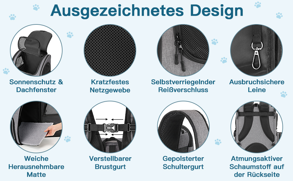Рюкзак для тварин до 10 кг з сіткою, дихаючий, з лінійкою безпеки та килимком - сірий