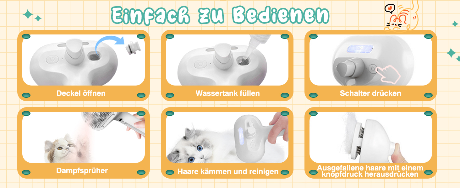 Двокомпонентна щітка для котів з парою, 2 шт. Щітка для котів та собак з розпилювачем, знімна, портативна. Підходить для короткої та довгої шерсті, видалення шерсті та догляду (білий)