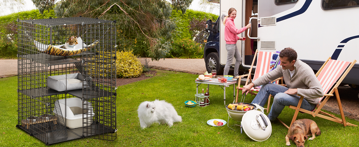 Клітка для котів YITAHOME на вулицю, металева 3-ярусна клітка-вольєр для котів з 3 дверцятами та 2 сходами, з гамаком, 72x72x104 см