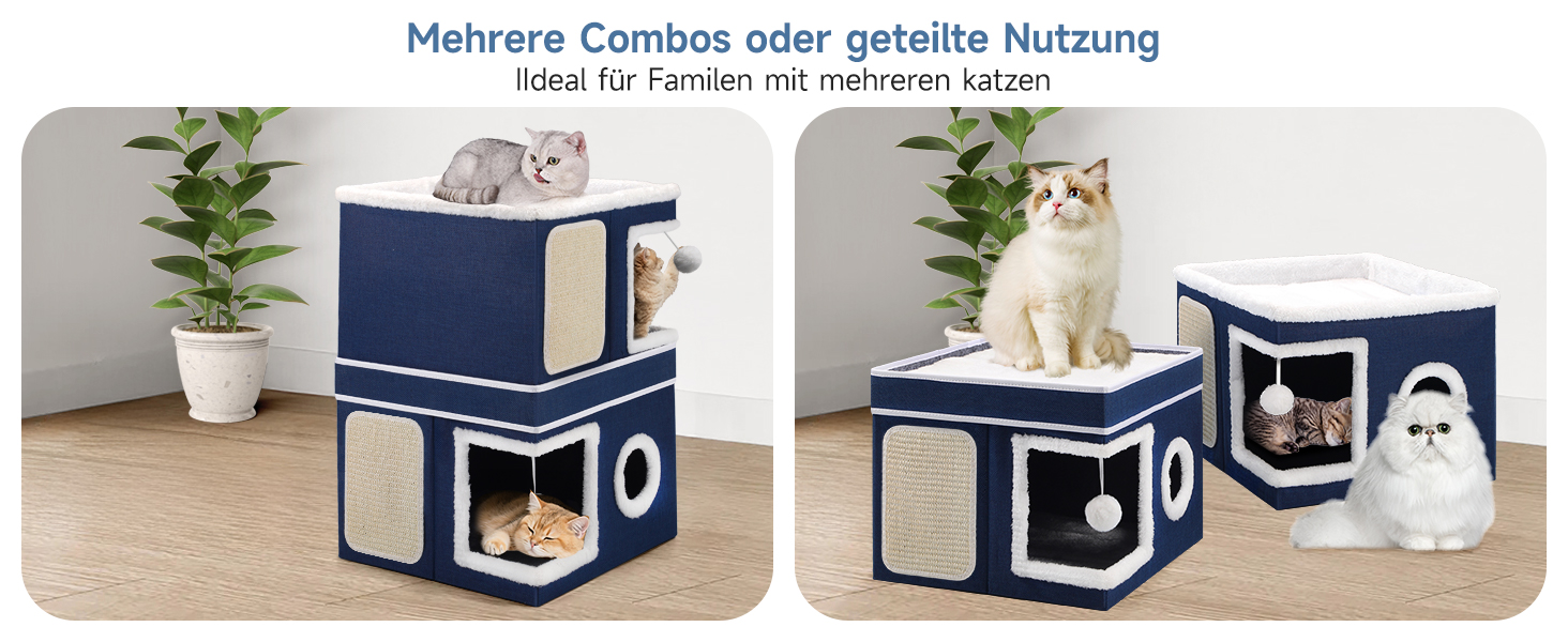 Кітчине гніздо Shikha, великий будиночок для котів, 3-ярусний куб для котів з дряпалкою та іграшкою, 61x45x32 см, блакитний