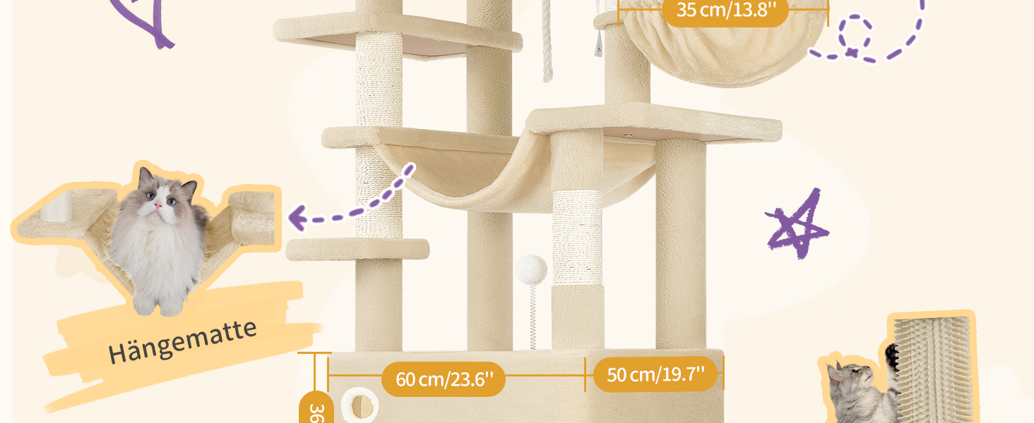 Драбина-кіготь для котів Hzuaneri MS17818SG, 178 см, XXL (60x50x203 см), бежева