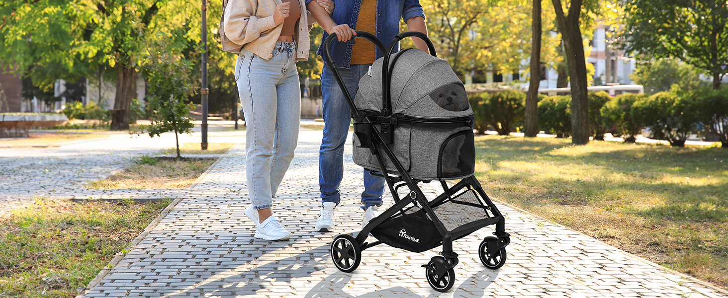 Візок для собак YITAHOME - переносна коляска для маленьких собак та котів (до 15.9 кг), сірий