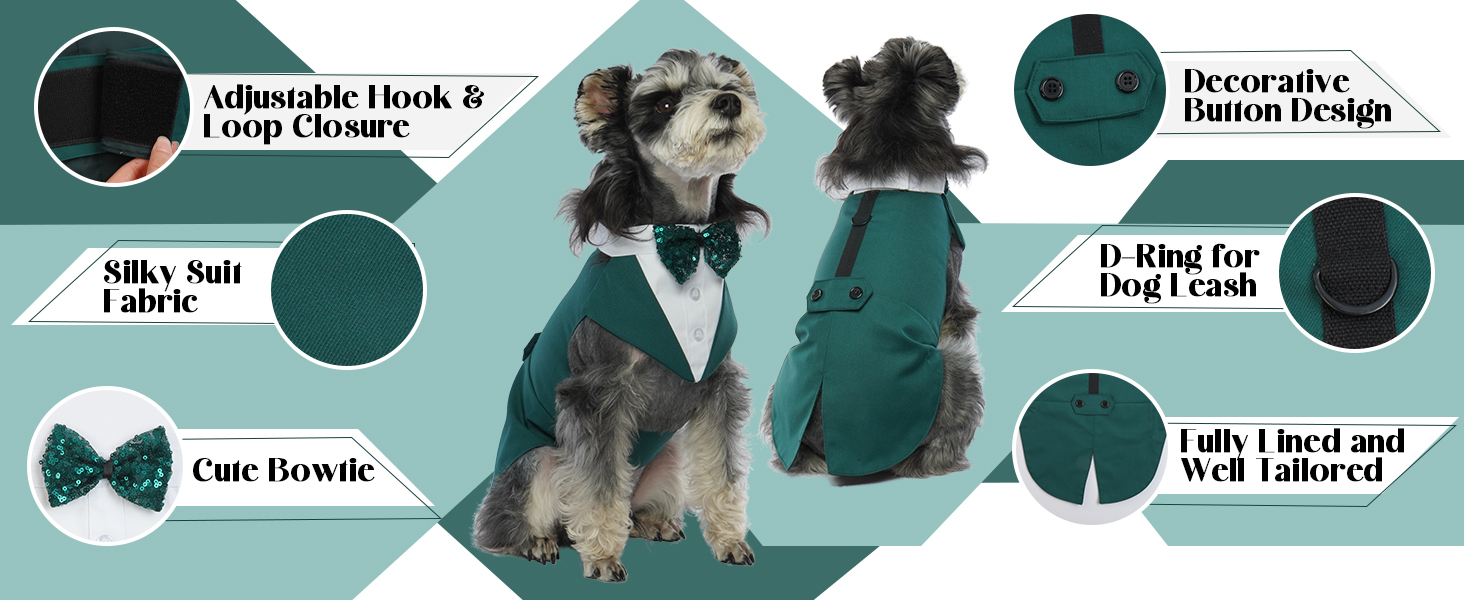 Костюм для собак 'Smoking' з банданою та краваткою, формальний наряд для свят та вечірок, розмір M/XXL, темно-зелений