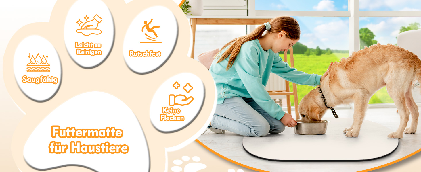 Нековзна підкладка під миску для собак, вбираюча підкладка для собак і котів, 61x40.5 см, для кількох тварин, сумісна з автоматичними годівницями та двома мисками, бежева