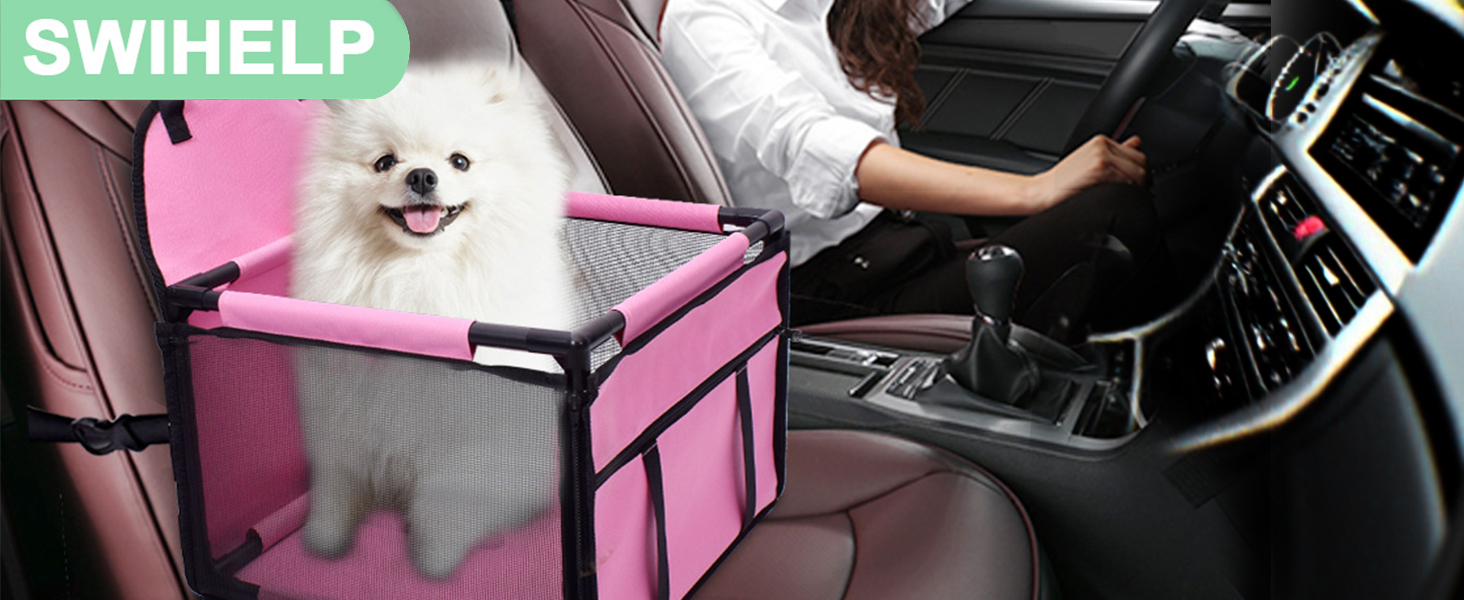 Автокрісло для собак: міцне, водовідштовхувальне, для малих та середніх порід, рожеве, з рамою