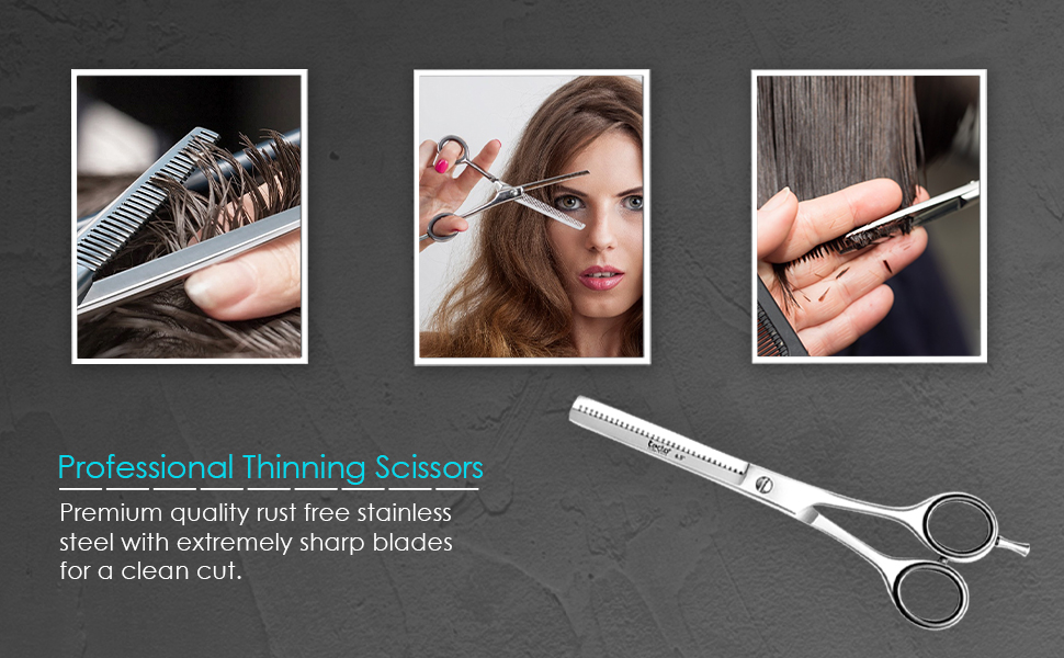 Професійна ножиця для догляду за волоссям, ножиці для стрижки, леза гострого бритви, загальна довжина 16,5 см, з шкіряним чохлом