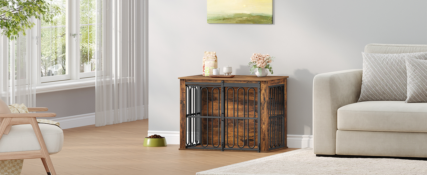 Дерев'яний вольєр для собак, 81 см, вольєр-стілець для дому, 2 двері, ковзні дверцята, для маленьких та середніх собак, міцний, 81 × 55 × 62,4 см, білий (коричневий)