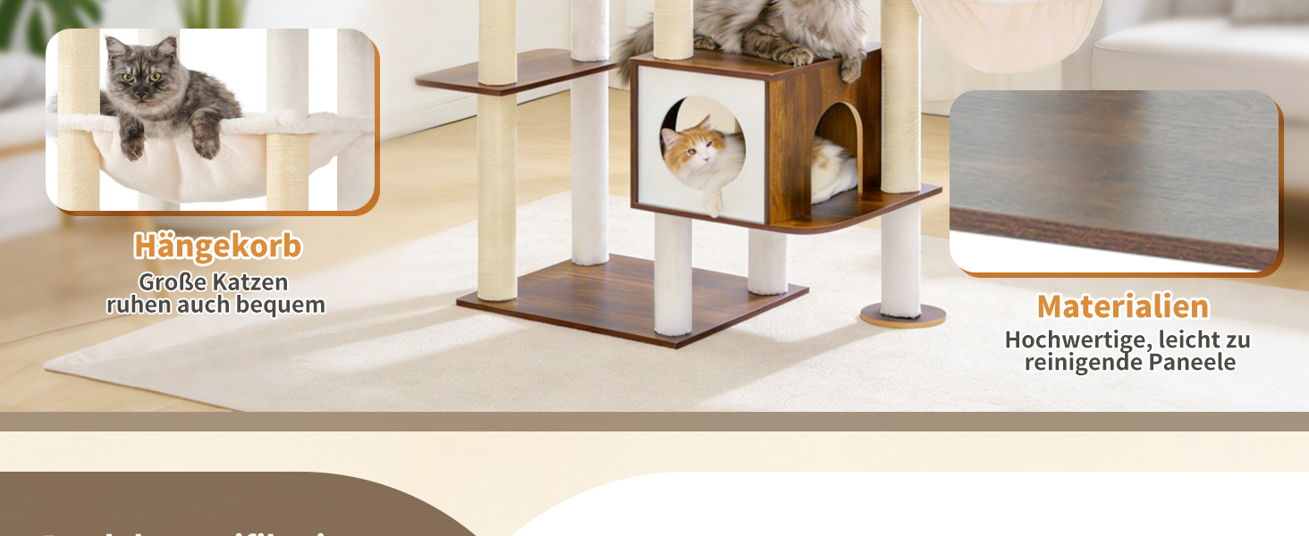 Дерев'яний котячий комплекс Heybly Kratzbaum HCT121WB (Vintage-Braun), 179 см, з будиночком, гамаком та сизалевими стовпчиками