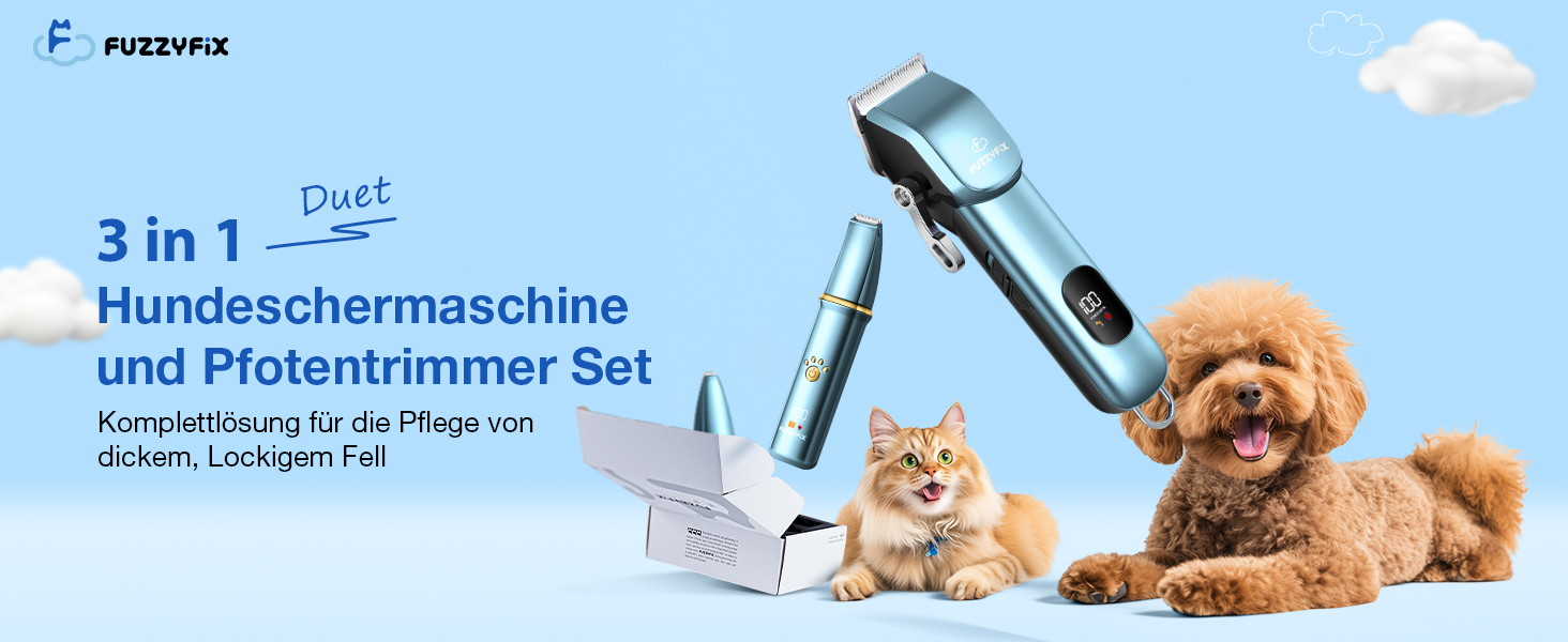 Машинка для стрижки собак FuzzyFix 3-в-1: стрижка, грумінг, триммінг. Професійна, для собак та котів, блакитна