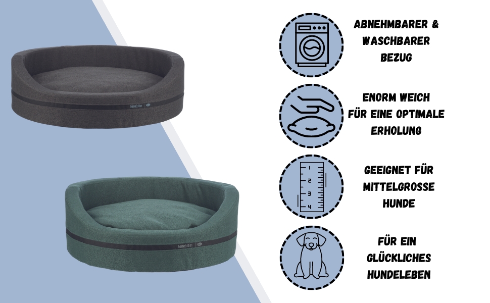 Тріксі МістоСтиль Квіткове ліжко для собак, 80x65 см, темно-зелене - овальне ліжко-кошик для середніх собак, зручне та миється - 37733 L 70 x B 65 x H 24 см