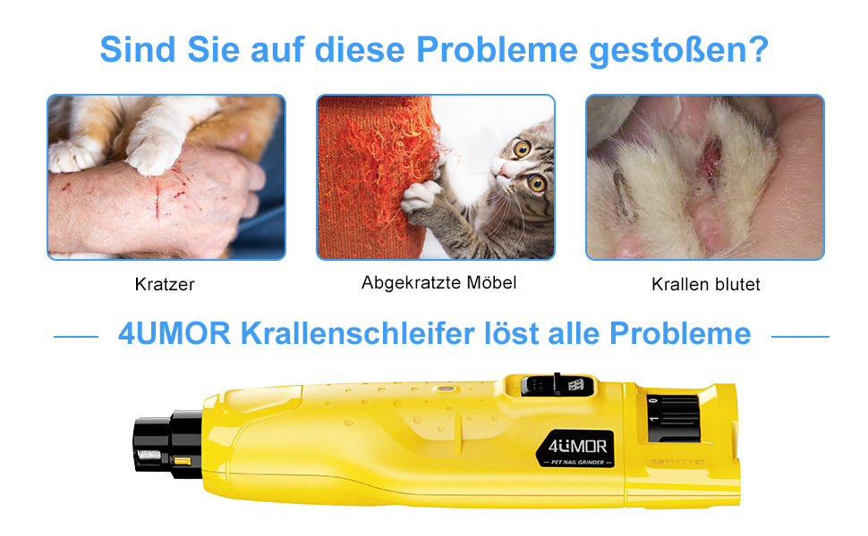 Шліфувальник для собак 4UMOR з 6 ступенями та 2 LED-ліхтариками - безпечна та ефективна догляд за кігтями для собак великих, середніх та маленьких порід