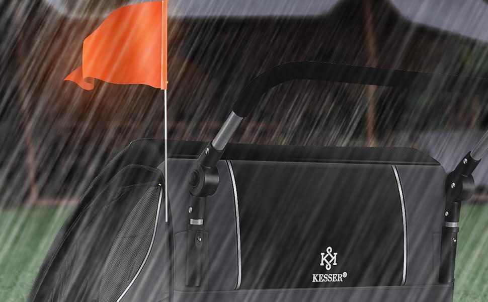 Дитячий велопричіп KESSER® 2в1 з поворотним механізмом 360° та амортизацією. Підходить для 1-2 дітей (до 40 кг). У комплекті прапор. Чорний / Антрацитовий