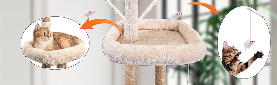 Кліматичний комплекс для котів Kratzbaum 145 см: кігтеточка, ігровий центр, платформа, лежанка, печера, сизаль, бежевий